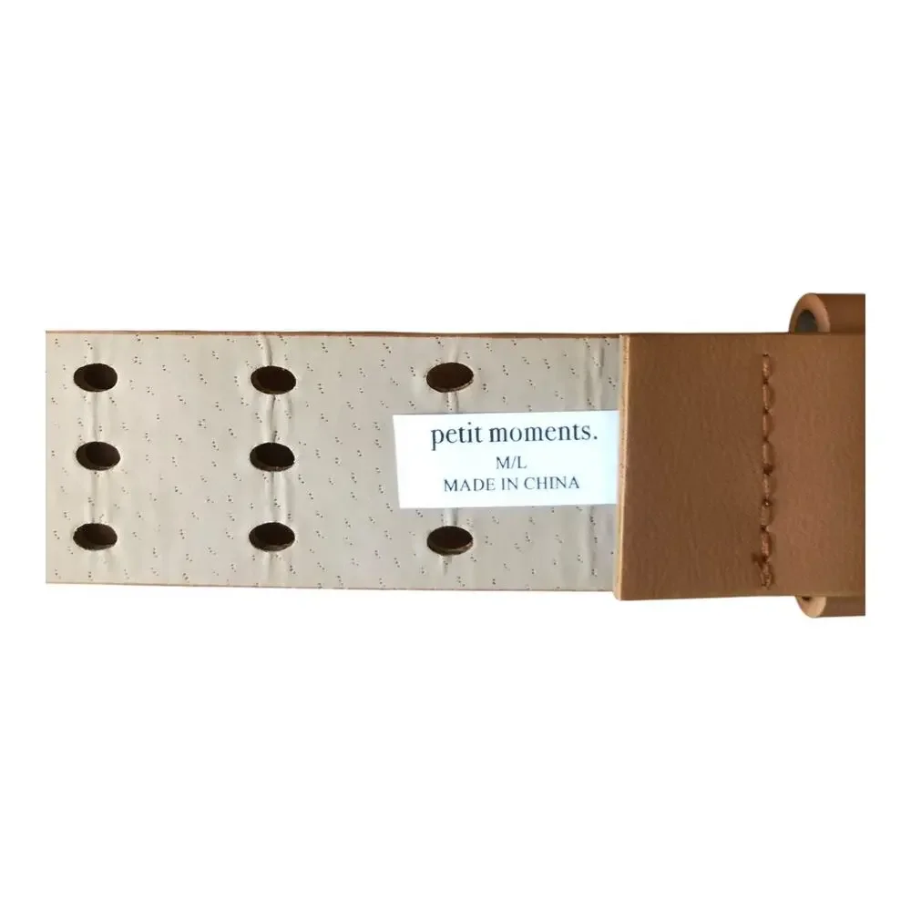 Petit Moments Classic Belt Gold Tone Buckle Tan Leather Women's Size M/L New